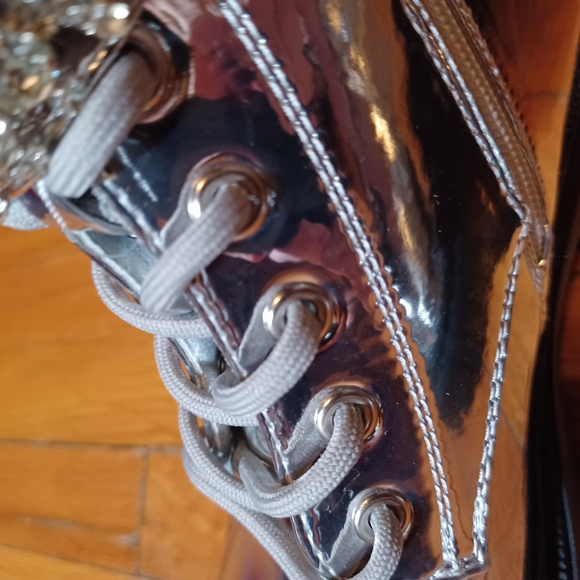 Forever 21 Shiny Silver Rhinestone Comvat Boots - Picture 4 of 12